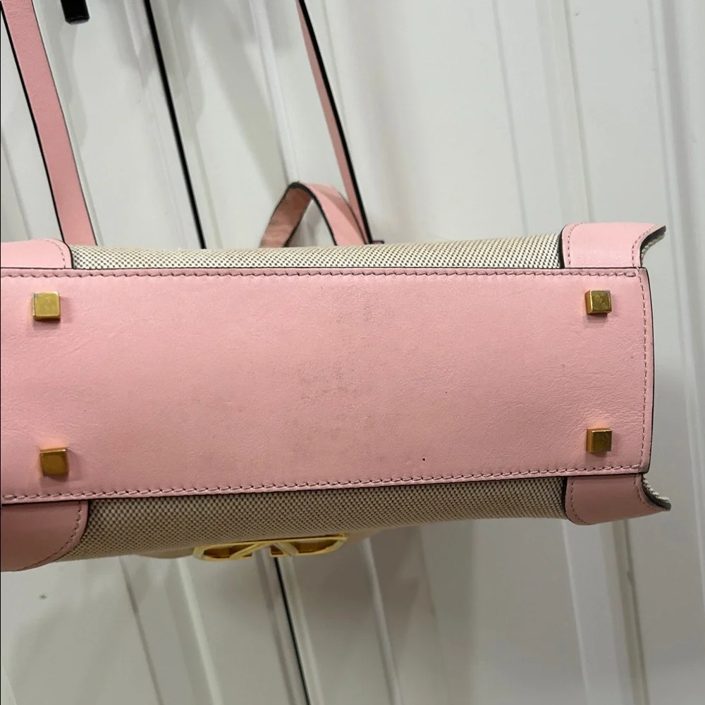 Valentino Garavani Pink Leather and  Canvas  Small tote bag VG gold logo